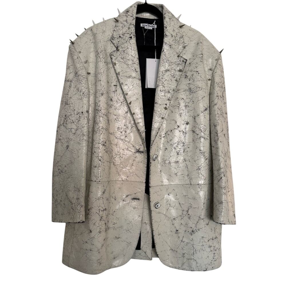Acne Studio Cream and Black Studded Lamb Leather Blazer NWT